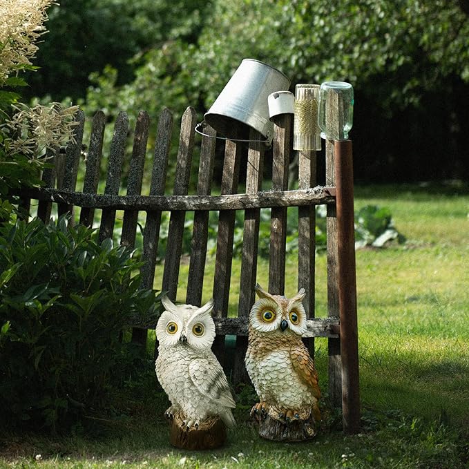 Solar Owl Garden Statues Outdoor Decor Resin Owl Figurine with LED Lights Owl Sculpture for Porch Patio Lawn Yard | Lumora