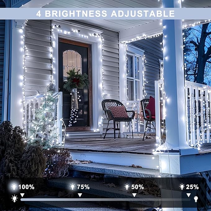 JMEXSUSS Christmas Lights, 8 Modes Waterproof Christmas Light Outdoor Plug in, Clear Wire String Lights Indoor Bedroom 500LED White 163ft