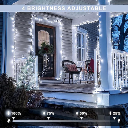 JMEXSUSS Christmas Lights, 8 Modes Waterproof Christmas Light Outdoor Plug in, Clear Wire String Lights Indoor Bedroom 500LED White 163ft