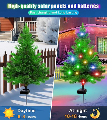 Solar Christmas Tree Lights,4 Pack Multiple Outdoor Christmas Decorations Waterproof Outdoor Xmas Decor, Tree Lights for Pathway, Patio, Yard, Garden