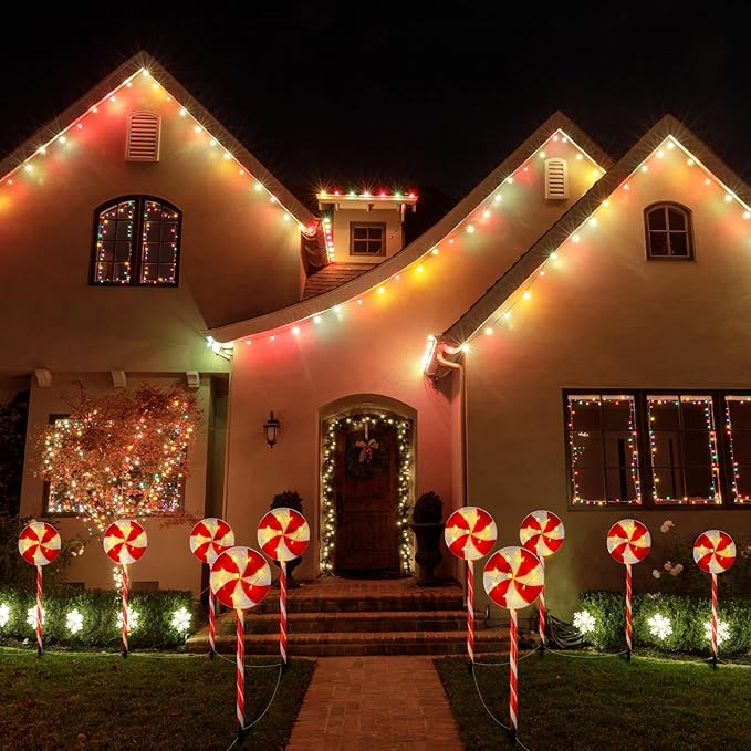 Bencailor 10 Pcs Christmas Pathway Marker Light Xmas Red and White Lollipop Solar Powered Light Christmas Outdoor Decoration Candy Cane Driveway Plugin for Yard Patio(Novel)