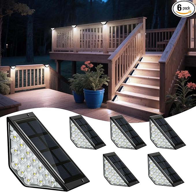 Solar Step Lights for Outside, Solar Stair Lights Outdoor Waterproof, Deck Step Lights for Fence, Patio, Yard, Porch, Front Door, Sidewalk, Garden, Patio Decor (6, Cool White)