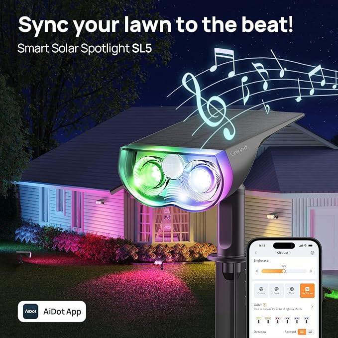 Linkind Smart Solar Lights Outdoor SL5 with Motion Sensor, APP Control Color Changing Solar Spot Lights Outdoor | Lumora