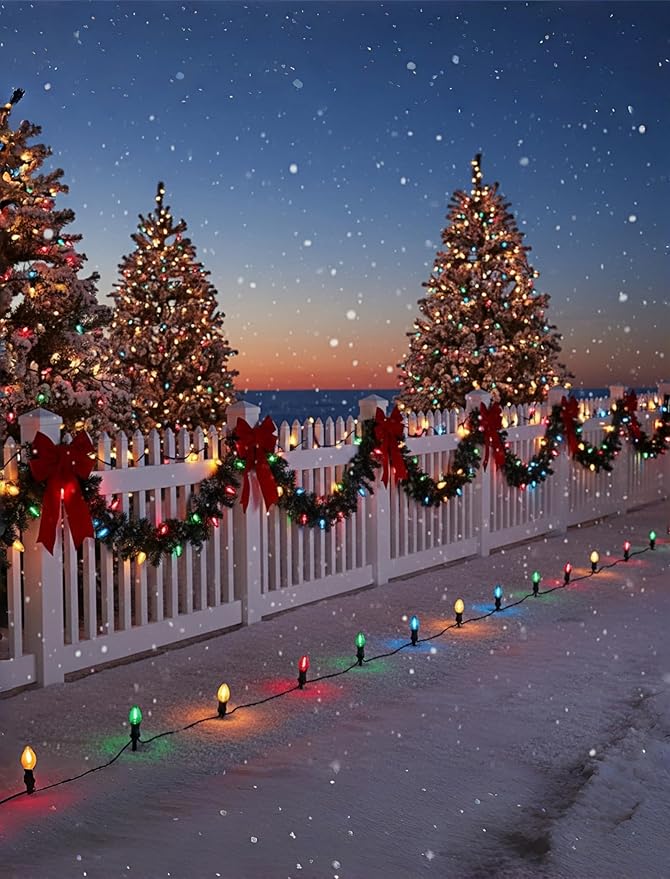 C7 LED Christmas Lights, 25Ft C7 Multicolor String Lights with 27 Clear Bulbs, LED String Lights for Christmas Tree Decor Patio, 0.6 Watt E12 Candelabra Base