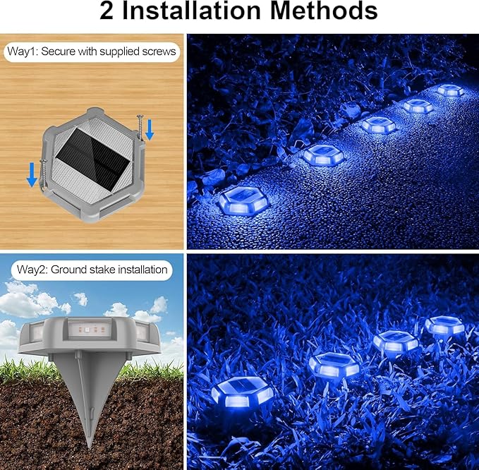 Solar Deck Lights Driveway Dock Lights 4 Pack, Waterproof Outdoor Solar Powered LED Driveway Marker Light Aluminum | Lumora