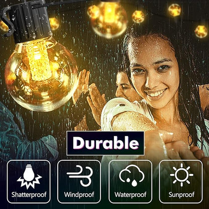 Solar Outdoor Lights Warm Colored Tunable, 50FT String Light Outdoor Waterproof - Solar Powered Patio Light USB Charging Hanging Lights for Yard - G40 Solar Lighted Up for Outside String (Pack of 3)