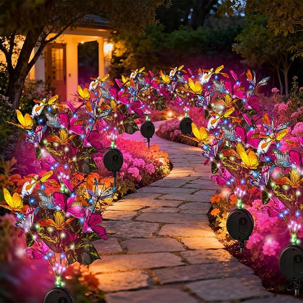 Solar Path Lights Outdoor 4 Pack, LED Flower & Butterfly Decor, Waterproof Auto On/Off, Bigger Solar Panel for | Lumora