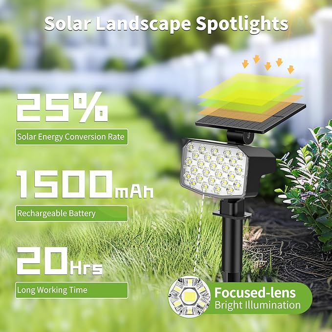8 Pack Solar Spot Lights Outdoor, Waterproof IP65 Adjustable, 3 Lighting Modes Solar Powered Landscape Spotlights | Lumora