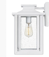 Quoizel Wakefield Vintage Wall Sconce, Coastal Armour 14 Inch 1-Light Matte White Wall Lantern, Clear Seedy Glass | Lumora