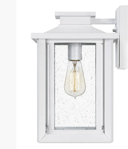 Quoizel Wakefield Vintage Wall Sconce, Coastal Armour 14 Inch 1-Light Matte White Wall Lantern, Clear Seedy Glass Light Fixtures, 100W Medium Base Bulb, Outside Lights for Patio, Porch or Garage