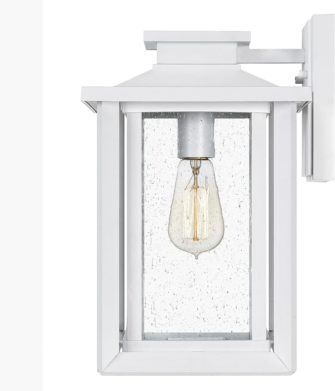 Quoizel Wakefield Vintage Wall Sconce, Coastal Armour 14 Inch 1-Light Matte White Wall Lantern, Clear Seedy Glass | Lumora