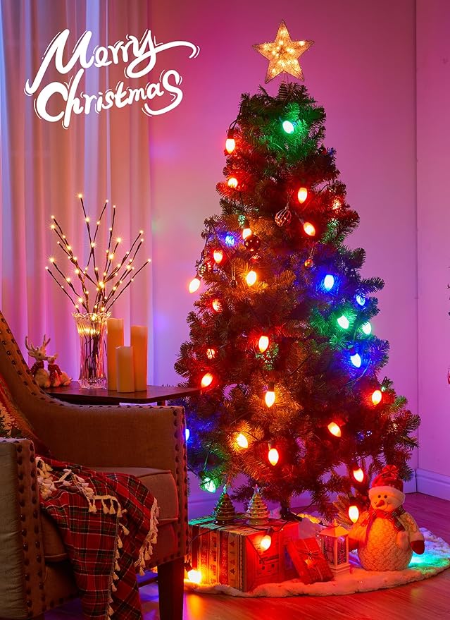 Vintage C9 LED Christmas Lights Outdoor, 50 Feet String with 25 Shatterproof Bulbs, Waterproof Connectable | Lumora
