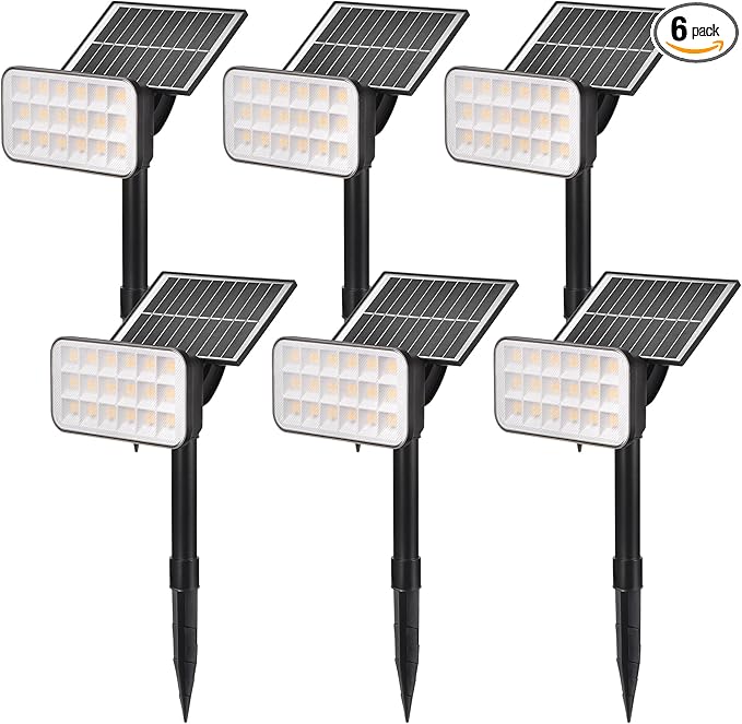 Solar Spot Lights Outdoor, 72 LEDs Landscape Lighting with 3 Lighting Modes and Auto On/Off, 360° Adjustable IP65 Waterproof Solar Powered Landscape Lights for Yard, Garden, Pathway, 6 Pack