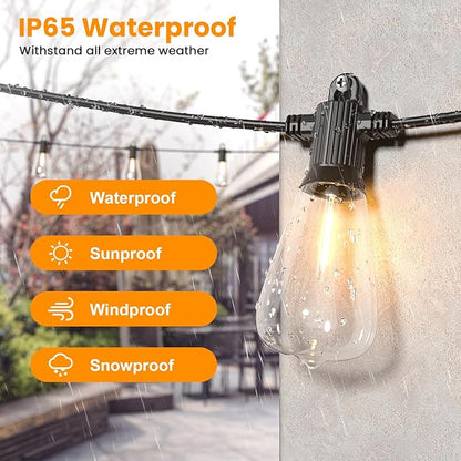 ZOTOYI Outdoor String Lights, 25FT Waterproof Patio Lights with 13 (1 Spare) LED ST38 Vintage Edison Shatterproof Bulbs Outside Hanging Light for Backyard, Cafe, Porch, Gazebo Dimmable 2700K