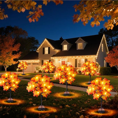 Capoda 2 Pack Fall Solar Lights Decorations Maple Leaf Led Outdoor Waterproof Solar Lights Decor for Autumn Thanksgiving Harvest Party Outside Home Yard Garden Porch Pathway Decor Supplies