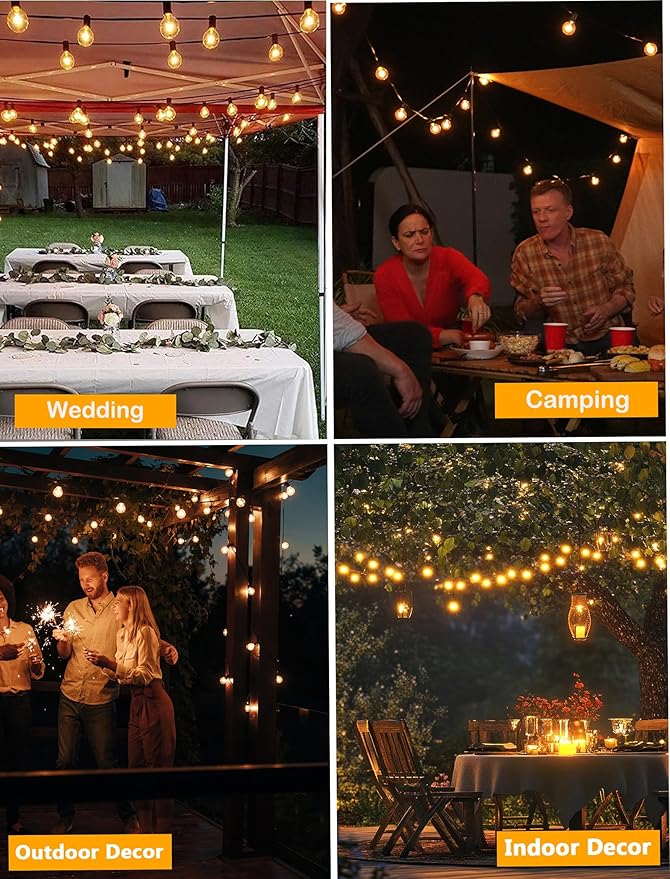 Abeja 50FT G40 Globe String Lights, Outdoor Patio String Lights with 53 Edison Globe Bulbs(3 Spare), Hanging Bistro Light Waterproof for Balcony Party Wedding Market Cafe, Black