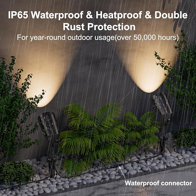 deerdance LED Outdoor Landscape Lighting Low Voltage Landscape Pathway Lights Aluminum Wired Waterproof Outdoor Spotlights Uplight Transformer for Yard House Garden 24W 2400lm (Warm White, 6)