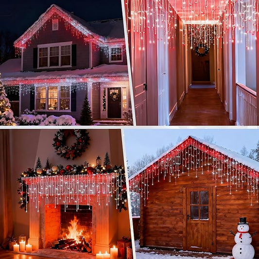 7ft Icicle Lights, 70 LED Red & White Twinkle String Lights, Commercial Grade IP68 Waterproof, Soft Glow Mini LED Icicle Lights for Christmas Party, Eaves, Roofs, Holiday Indoor Outdoor Decoration
