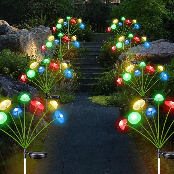 4PK 32LED Solar Garden Lights Outdoor, Mushroom Solar Lights Outdoor, IP65 Waterproof Firefly Light Outside Decor | Lumora