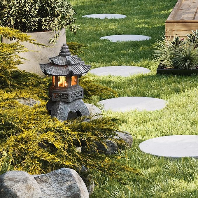 Garden Statues Outdoor, Solar Garden Statues, Palace Lamp Solar Powered Zen Lantern, Solar Yard Decorations for Outside Patio, Garden, Lawn (B)