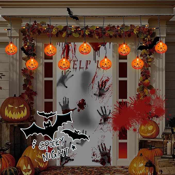 SUNSGNE 7FT Halloween Pumpkin String Lights, 25 Mini Orange Light Bulbs with 10 Plastic Pumpkins Lights for Indoor Outdoor Halloween Christmas Decorations