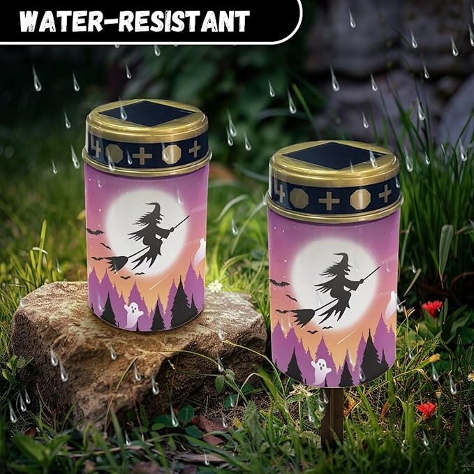 Witch Moon Print Solar Lights Outdoor Waterproof Solar Garden Light Halloween Decorative Solar Lights for Yard Path Walkway Landscape Path Lights