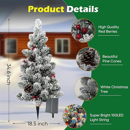 2.9FT Solar Christmas Tree Lights Outdoor Waterproof, 100LED 8 Lighting Modes Large Pine Cones & Berries Outdoor Christmas Tree, Christmas Decorations Outdoor for Holiday Courtyard Grave Decor