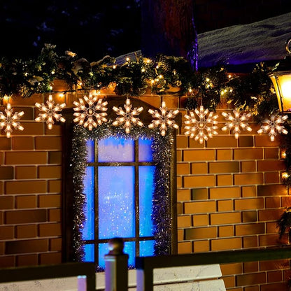 Minetom Snowflake Christmas String Lights with 6 Drops - 9ft 100 Mini Bulb Icicle Lights with Hooks, Plug-in Connectable Hanging Lights for Christmas Home Indoor Outdoor Wedding Holiday Décor