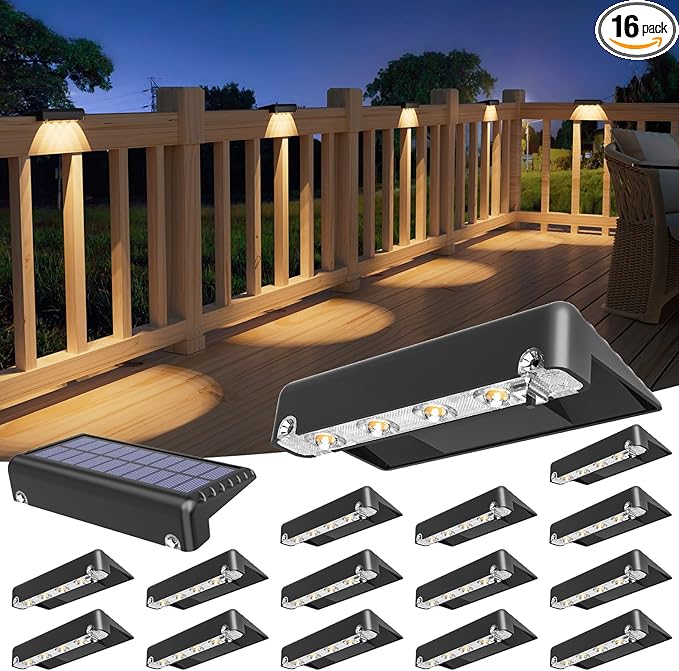 VOLISUN Solar Deck Lights 16 Pack, Bright Warm White Glow LED Large Size Lamp, IP65 Waterproof Step Lights Outdoor | Lumora