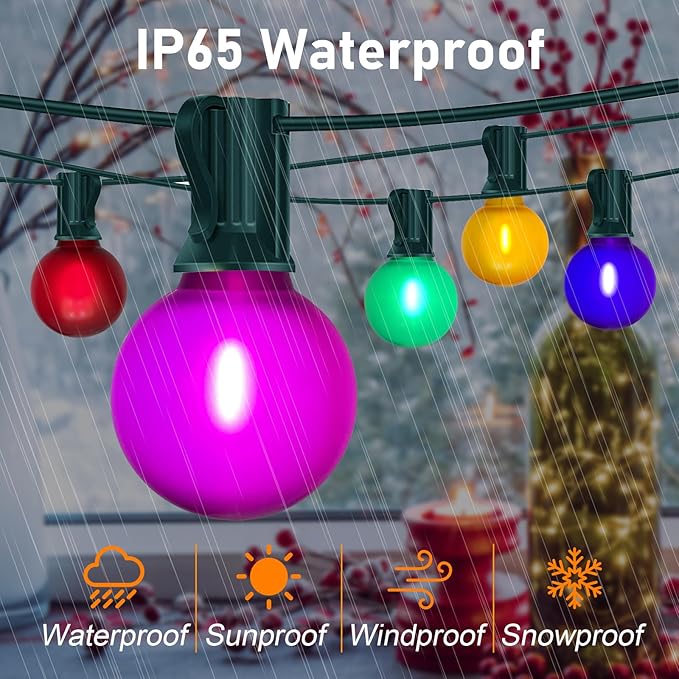 G40 Globe String lights,Frosted Multicolor LED Christmas Lights with 27 Shatterproof LED Bulbs, Hanging Christmas Tree Lights for Indoor Outdoor Holiday Party Backyard Christmas Decoration, Green Wire