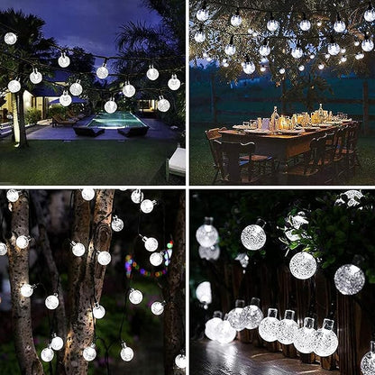 Solar String Lights Outdoor Waterproof,50LED Crystal Globe Solar String Lights,8 Mode 7M/24Ft Outdoor Solar Powered String Light for Garden,Patio,Christmas,Parties,Wedding,Festival (Cool White)