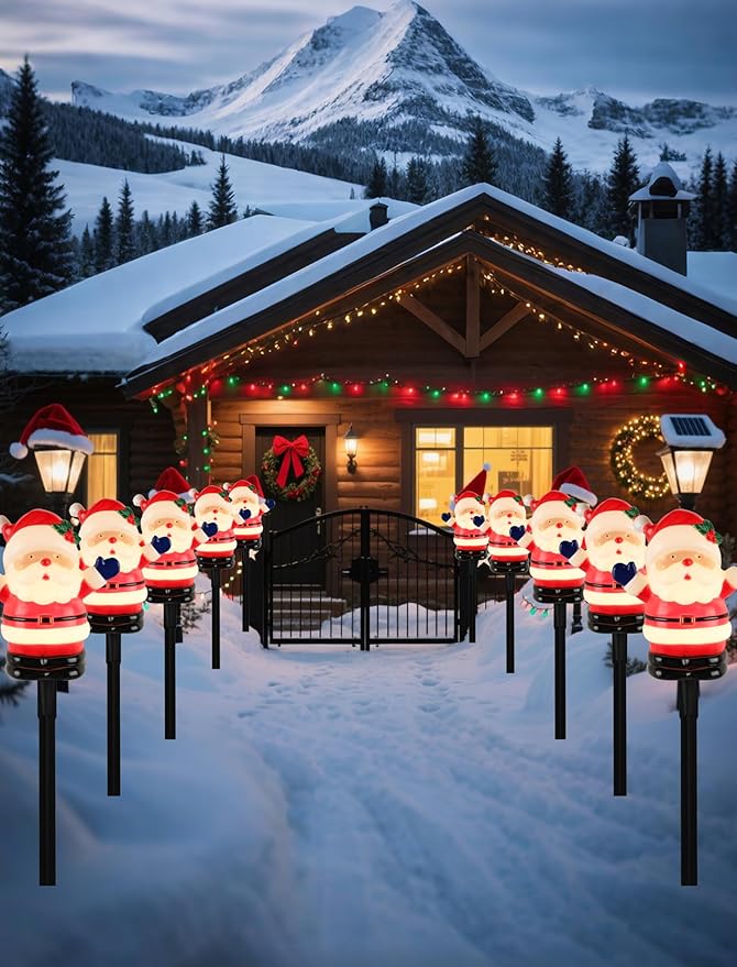 5 Pack Christmas Decorations Outdoor Santa Claus Pathway Lights, Connectable Garden Stakes with C7 Bulbs, UL | Lumora