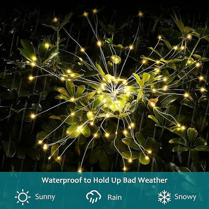 JJGoo Solar Firework Lights, 4 Pack 120 LEDs 2 Lighting Modes Solar Garden Lights Outdoor Waterproof for Yard Patio Walkway Pathway Party Wedding Christmas Decorative - Warm White