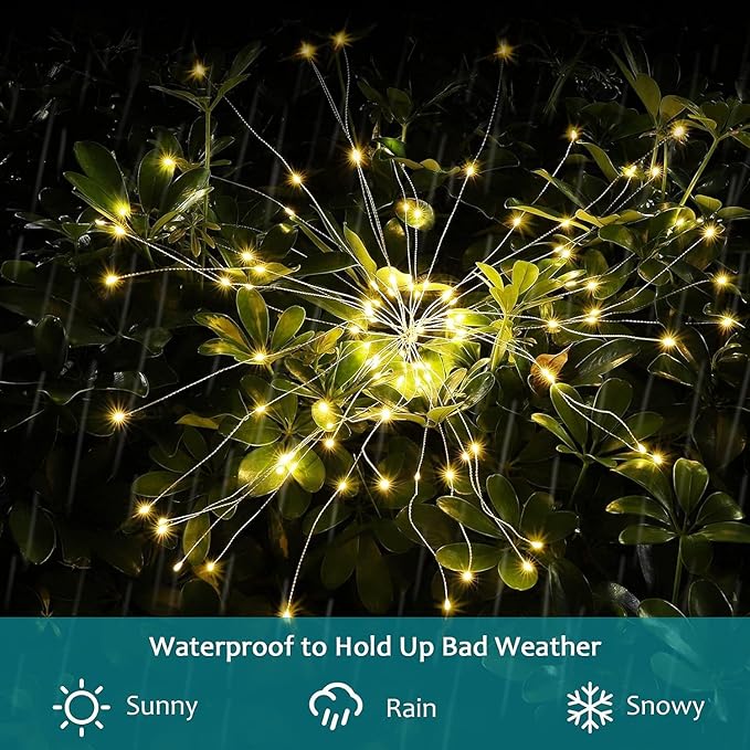 JJGoo Solar Firework Lights, 2 Pack 150 LEDs 2 Lighting Modes Solar Lights Outdoor Waterproof for Garden Patio | Lumora