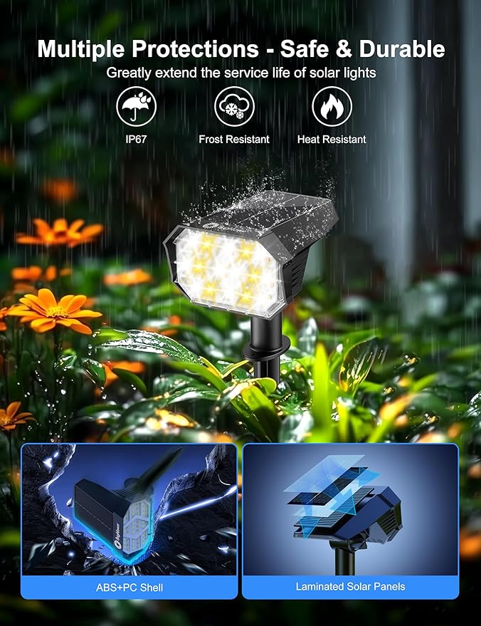 Brightown 4Pack Solar Spot Lights Outdoor [Cool & Warm Light 2-in-1], IP67 Solar Lights Outdoor Waterproof with | Lumora