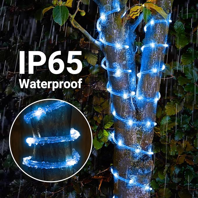 Solar Rope Lights, 33ft 100LED Solar String Lights, 8 Modes Waterproof Solar Powered Outdoor Light, Flexible Clear | Lumora