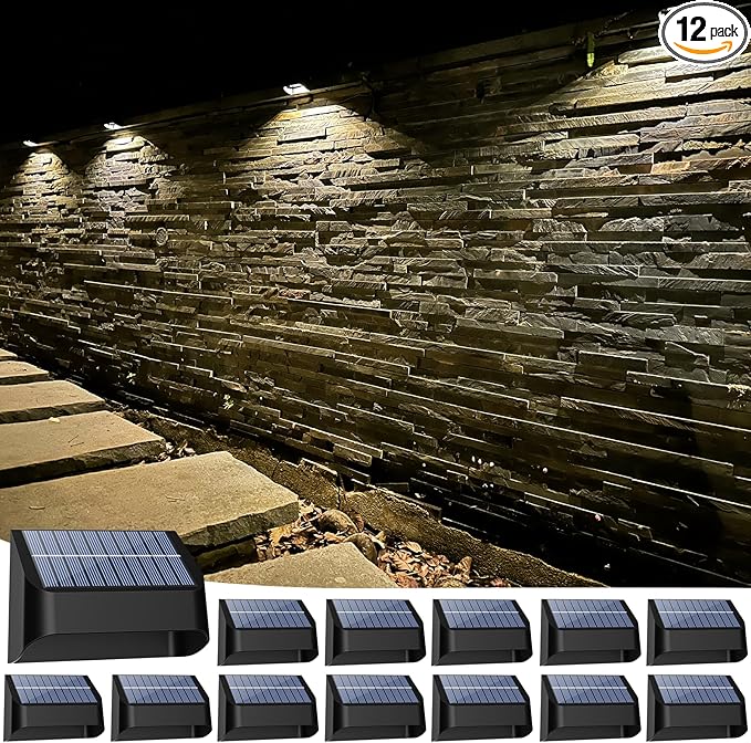 Solar Fence Lights, Warm White & RGB Fence Lights Outdoor Step Lights Outdoor Waterproof LED Solar Lighting for Outside, Backyard, Patio, Deck, Stair Handrail, Pool and Wall(12 Pack,Black)