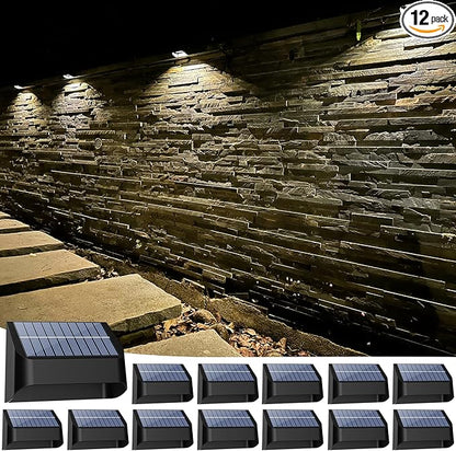 Solar Fence Lights, Warm White & RGB Fence Lights Outdoor Step Lights Outdoor Waterproof LED Solar Lighting for Outside, Backyard, Patio, Deck, Stair Handrail, Pool and Wall(12 Pack,Black)