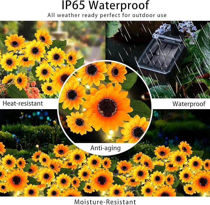 Solar Garden Lights Outdoor, Solar Sunflower Lights with 46 Lifelike Sunflower, Waterproof 90 Bright LED Fall Flowers Garden Decor for Patio Flower Bed Yard, Gift for Mom (2 Pack)