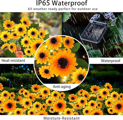 Solar Garden Lights Outdoor, Solar Sunflower Lights with 46 Lifelike Sunflower, Waterproof 90 Bright LED Fall Flowers Garden Decor for Patio Flower Bed Yard, Gift for Mom (2 Pack)