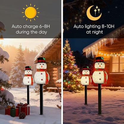 Homemory 3 Pack Solar Christmas Snowman Pathway Lights Outdoor Decor, Waterproof Lights Stakes for Winter Yard, Patio, Backyard, Porch, Lawn (All Black)