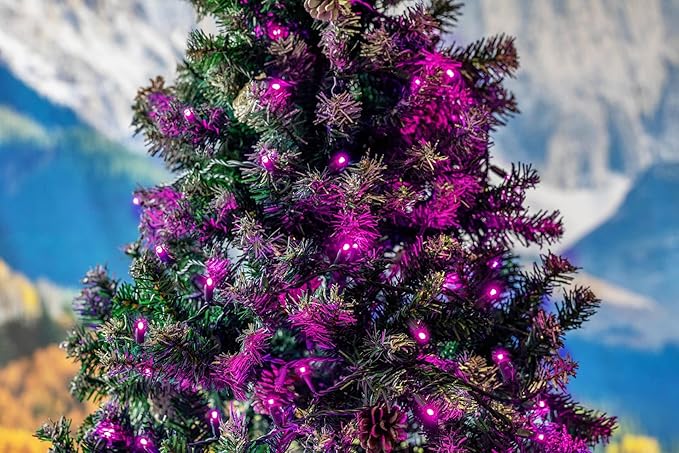 Novelty Lights 25ft 50 LED Pink Christmas Lights Outdoor/Indoor, 6" Spacing, Green Wire String Lights for Festive Xmas Lighting, IP55, UL Listed, Dimmable, Connectable