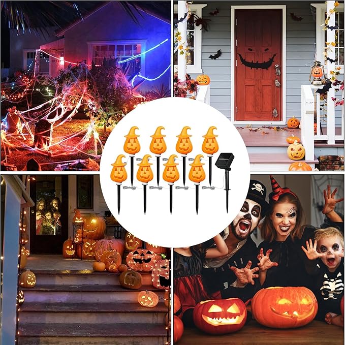 Halloween Pumpkin Pathway Lights,Solar Halloween Pumpkin Stakes - Ground Insert Adjustable Display Stand Garden Decorations for Pathway Lawn Yard Porch Outside Grave