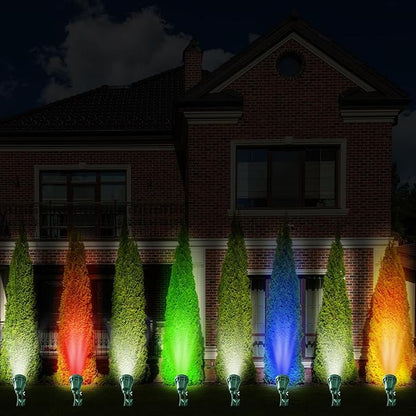 LED Christmas Spotlight Outdoor Plug in, 800LM Waterproof Flood Lights with 5 Extra Lenses (Red Green Blue Purple Orange), 5000K Landscape Light for Yard, Flag, Holiday Decor, ETL Listed, 2 Pack