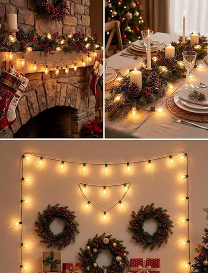C7 Christmas Lights Outdoor, 25Ft Outdoor Christmas String Lights with 25 Warm White Incandescent Bulbs, Hanging Vintage Christmas Decorations Light for Roofline House Garden Patio Backyard