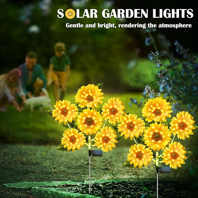 Solar Garden Lights - Solar Flower Lights 12 Sunflower 60 LED Solar Stake Lights Outdoor Waterproof for Garden,Yard, Lawn,Pathway,Patio,Backyard,Gifts for Mom(2 Pack)