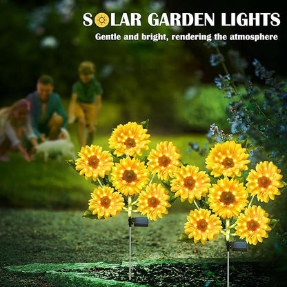 Solar Garden Lights - Solar Flower Lights 12 Sunflower 60 LED Solar Stake Lights Outdoor Waterproof for Garden,Yard, Lawn,Pathway,Patio,Backyard,Gifts for Mom(2 Pack)