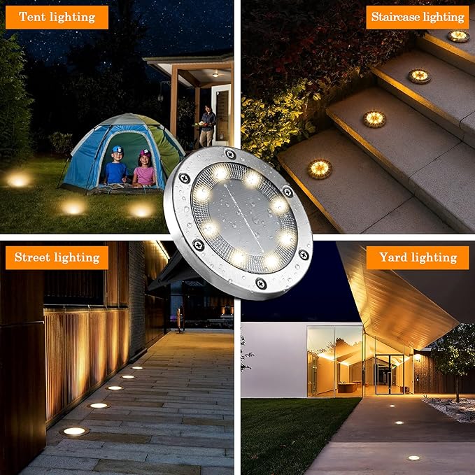 Solar Garden Lights, Plastic Diamond Cover Solar Ground Disk Lights Out Door Waterproof, Decorative Path in-Ground | Lumora