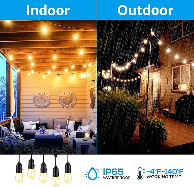 TORCHSTAR 96ft LED Outdoor String Lights, Patio Light with 30+2 Shatterproof Vintage Edison Bulbs, S14 E12 Sockets | Lumora