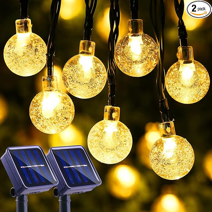 LYHOPE Solar String Lights Outdoor, 2 Pack Total 71ft 120 LED Solar Patio Lights Waterproof, 8 Modes Solar Outdoor Lights Globe Lights for Garden Yard Patio Gazebo Decorations (Warm White)